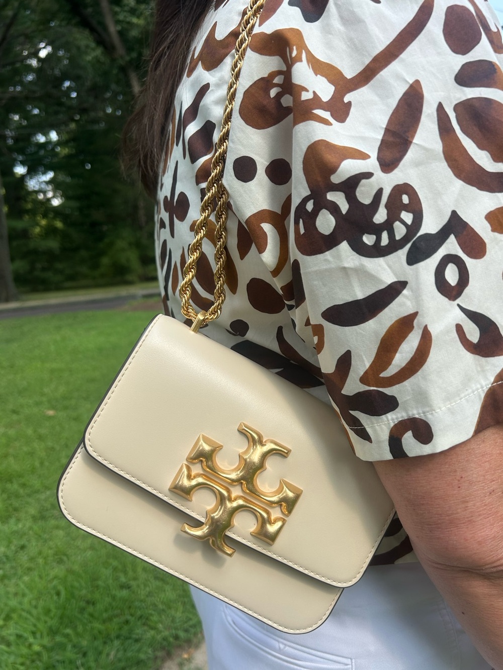 Tory Burch New Cream Eleanor Small Shoulder Bag/Crossbody Bag with Gold Logo